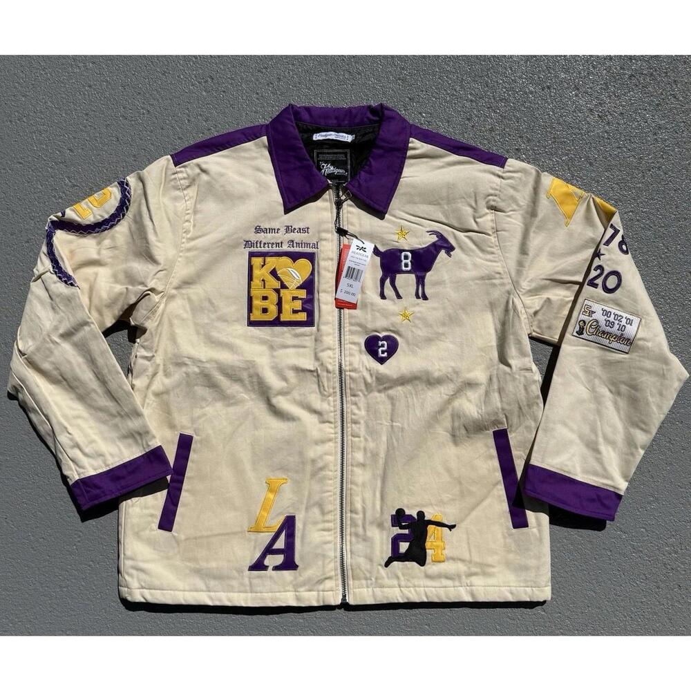 Men’s NBA Los Angeles Lakers Kobe Bryant Twill Work Jacket Cream Size 5XL